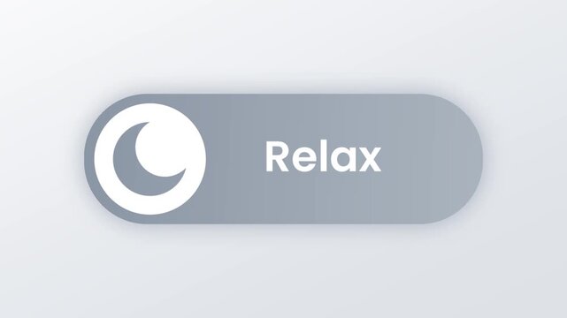 A muted gray rounded pill button featuring a white crescent moon icon beside the Relax label designed for sleep and rest mode features