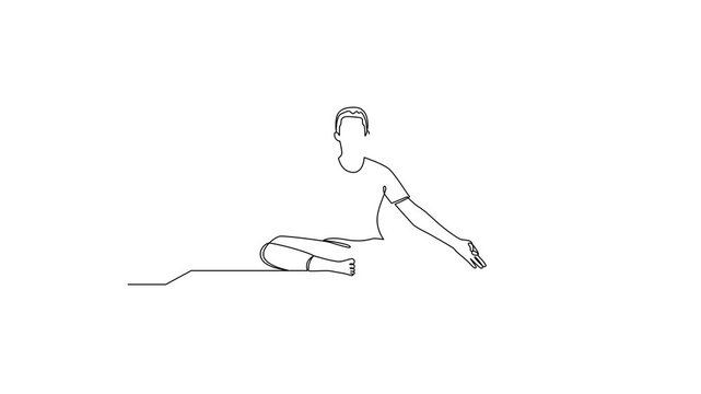 Man Sitting Cross Legged Meditation. Meditation Concept. Single line draw design Video 4k. Footage graphic illustration