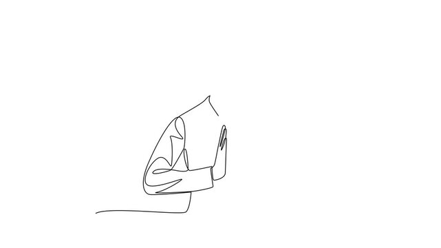 Man Sitting With Hands In Prayer. Meditation Concept. Single line draw design Video 4k. Footage graphic illustration