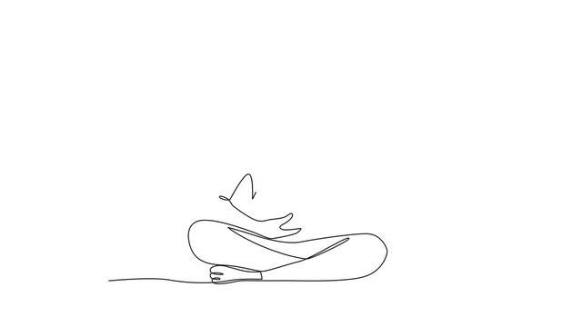Seated Man Doing Peaceful Yoga Meditation. Meditation Concept. Single line draw design Video 4k. Footage graphic illustration