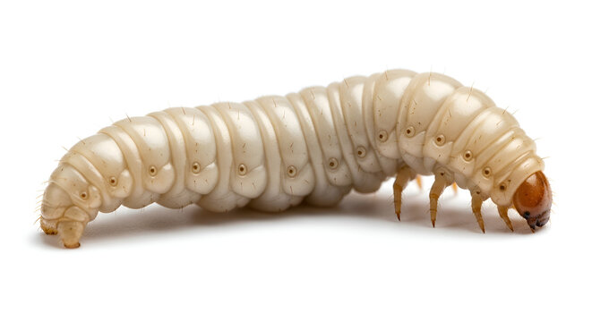 Close-up of a white caterpillar.