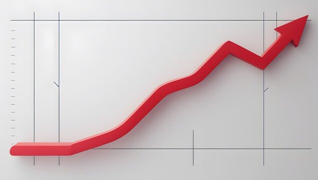 A vibrant red upward trending arrow on X and Y axis paper