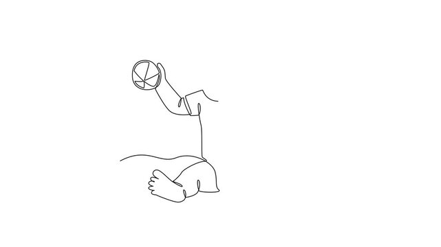 Baby Sitting And Holding Small Ball. Baby activity Concept. Single line draw design Video 4k. Footage graphic illustration