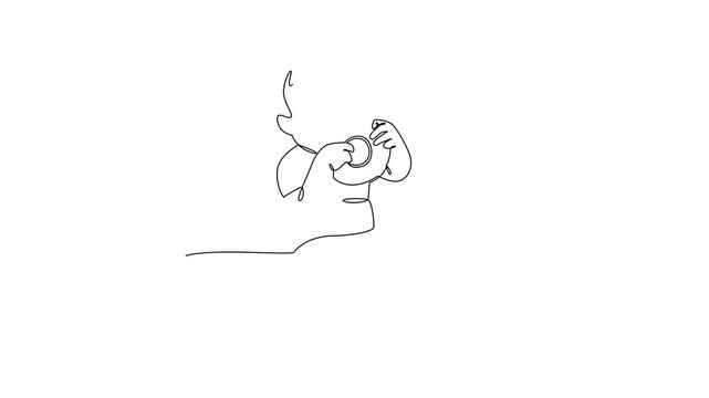 Baby Sitting And Drinking From Bottle. Baby activity Concept. Single line draw design Video 4k. Footage graphic illustration