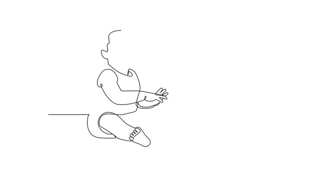 Baby Sitting And Playing Small Drum. Baby activity Concept. Single line draw design Video 4k. Footage graphic illustration