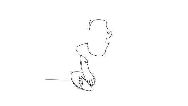 Little Girl Sitting And Touching Foot. Baby activity Concept. Single line draw design Video 4k. Footage graphic illustration