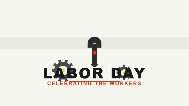 Labor day greeting banner with construction tool icon and bold typography