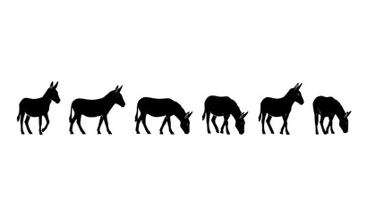 Fototapeta premium Donkey silhouette vector set with varied postures and angles for logo and icon design