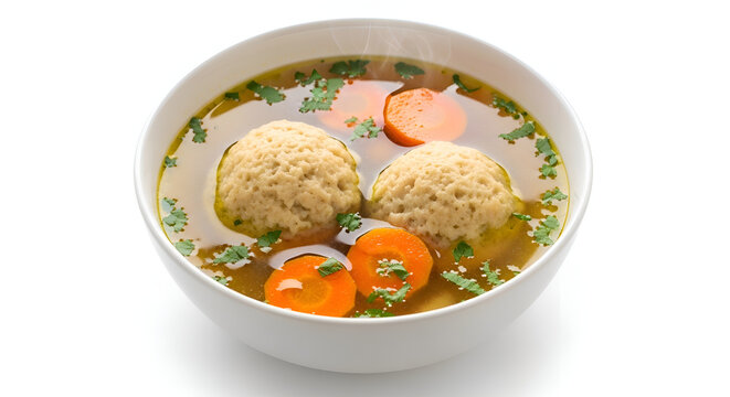 Traditional Jewish matzo ball soup bowl.