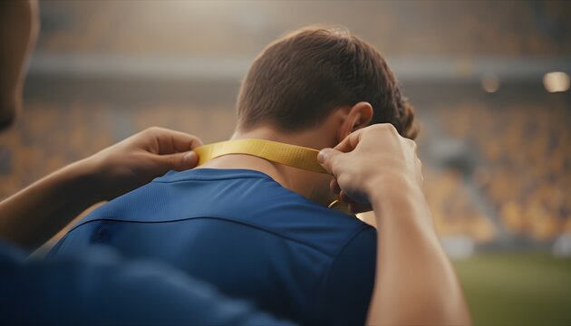Man receiving support from teammate sports.