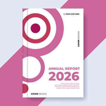 Modern Annual Report 2026 Cover Template with Geometric Pink Circles and Minimalist Professional Layout