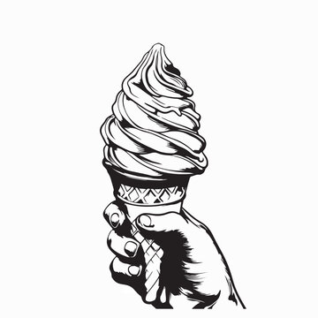 Hand Holding Ice Cream Cone Vector Design On White Background