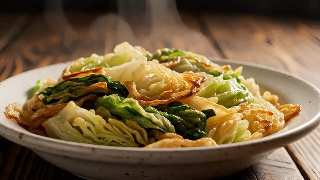 Steaming Hot StirFried Cabbage Dish Served in a Bowl.