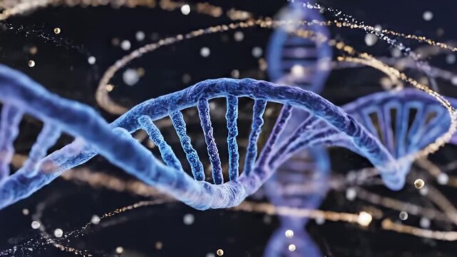 Abstract DNA Structure with Particle Background - Science Visualization