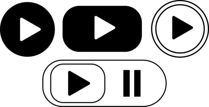 Media Player Control Icons Set Play Pause Button Flat Vector Collection