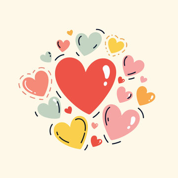 A large red heart surrounded by smaller colorful hearts (2)