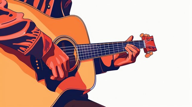 A cute cartoon Style ofA close-up of a musician playing an acoustic guitar