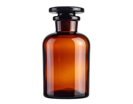 Amber glass apothecary bottle with dark stopper