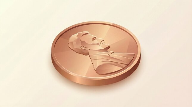 Stylized Copper Penny Vector Illustration of US One Cent Coin