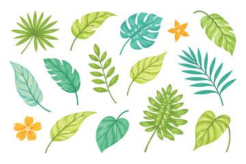 Fototapeta premium Palm leaf illustration. Silhouette elements of green tropical forest foliage texture, monstera, and banana tree leaves. Black grunge texture. Vector illustration.