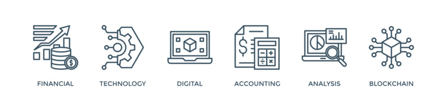 Fintech banner web icon vector illustration concept with icon of financial, technology, digital, accounting, analysis and blockchain