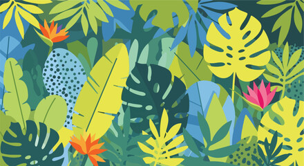 A vibrant arrangement of tropical leaves and flowers © Umia