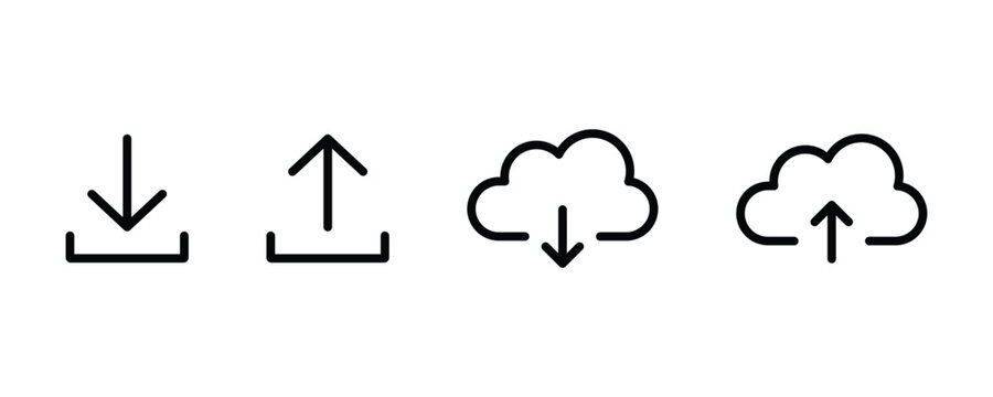 Download and upload icon buttons set. Cloud download and upload icon set