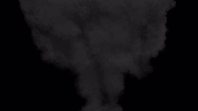 Dense Smoke Plume with Fire Ignition at the Top on Black Background, Cinematic Burning Cloud Explosion Effect for VFX Compositing