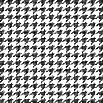 Seamless black and white halftone houndstooth vector pattern. Classic textile design with a modern dotted optical illusion effect for apparel and backgrounds.