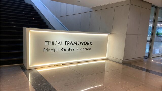 Illuminated Signage for Ethical Framework with Guiding Principles in Modern Corporate Environment