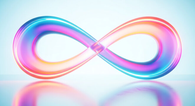 Infinite loop and endless possibility with a colorful and glowing infinity symbol against a bright background
