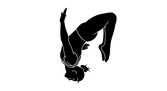 Woman doing backflip in silhouette.