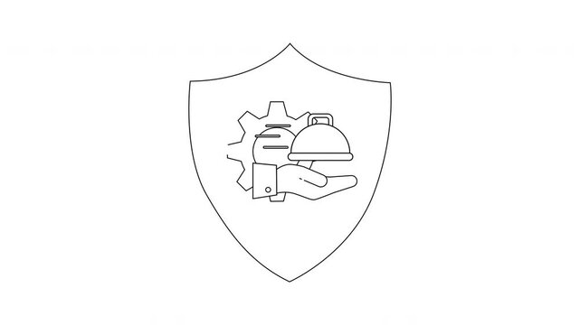 Shield Icon with Hand Holding Food Tray and Gear.