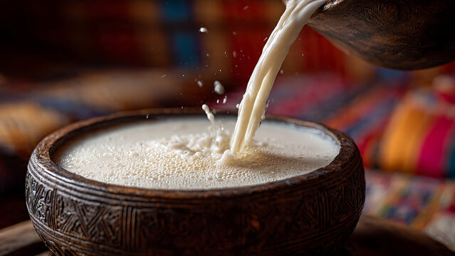 Traditional Central Asian Kumis - Fermented Mare's Milk with Fizzy Texture and Sour Aroma