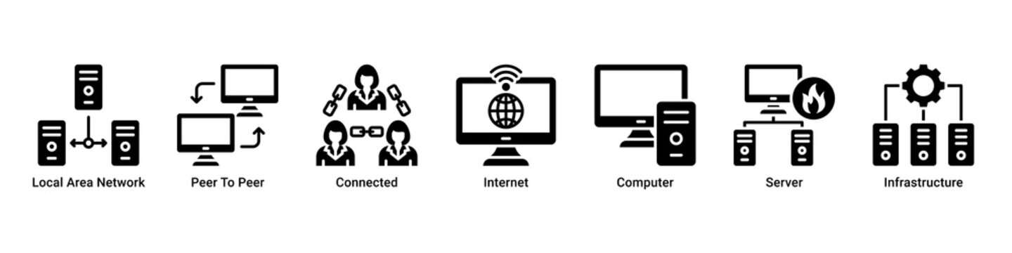 Network System web banner icon vector illustration with icons of Local Area Network, Peer To Peer, Connected, Internet, Computer, Server and Infrastructure