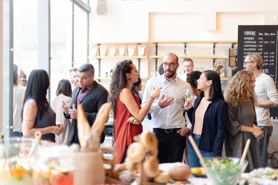 Lively cafe social gathering event.