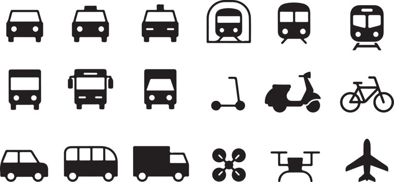 Vector graphic illustration of various transportation vehicles and modes of transport