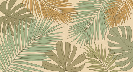 Naklejka premium Tropical leaves pattern with green and brown hues