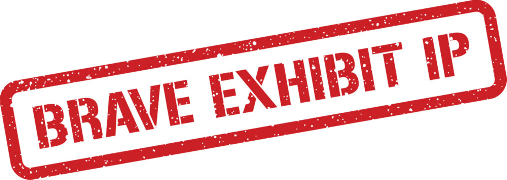 Distressed rectangular badge displaying the text Brave Exhibit IP, relevant for internet addressing or intellectual property
