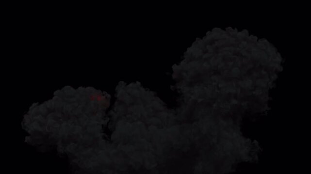 Staggered Fireball Explosion Sequence with Smoke on Black Background, Multi Stage Blast Effect for Cinematic VFX Compositing