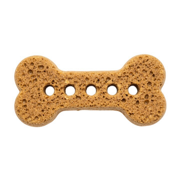 A dog treat in the shape of a bone with holes isolated on transparent background