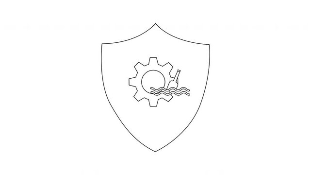 Shield with Gear and Water Waves Icon Animation.