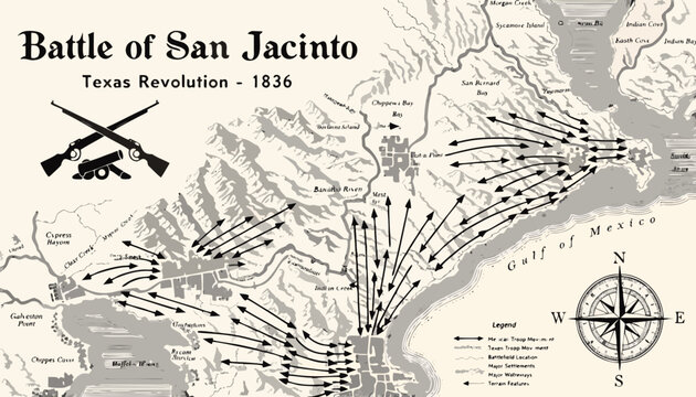 Battle of San Jacinto Texas Revolution map showing troop movements