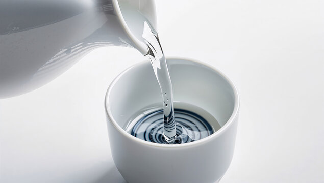 冬の澄んだ空気を思わせる白い酒器と日本酒の飲料静物写真