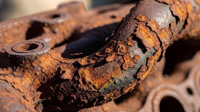 Close-up of weathered, corroded metal pipe showing signs of advanced rust and decay, highlighting textured surface