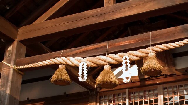 Traditional Shimenawa Rope and Paper Streamers at Utasu Shrine in Kanazawa