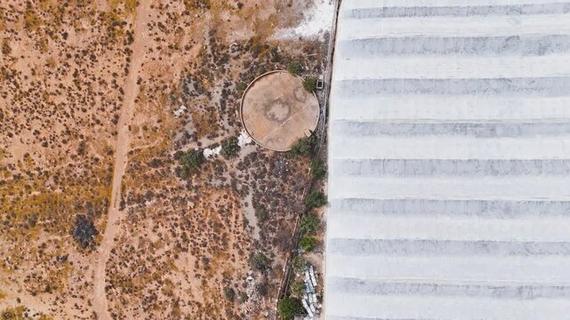 greenhouse industry detail drone plan roof agriculture field invernaderos intensive farming plastic sea industrial material dry desert - Andalusia, Spain - 2025