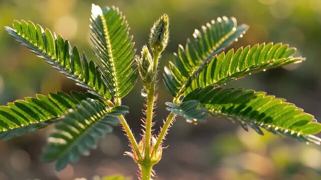 Mimosa pudica Sensitive Plant Leaves Folding and Opening Macro