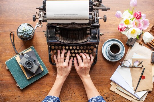 Vintage writing desk with typewriter