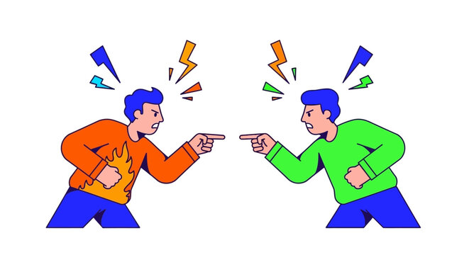 Two men arguing and pointing fingers at each other.